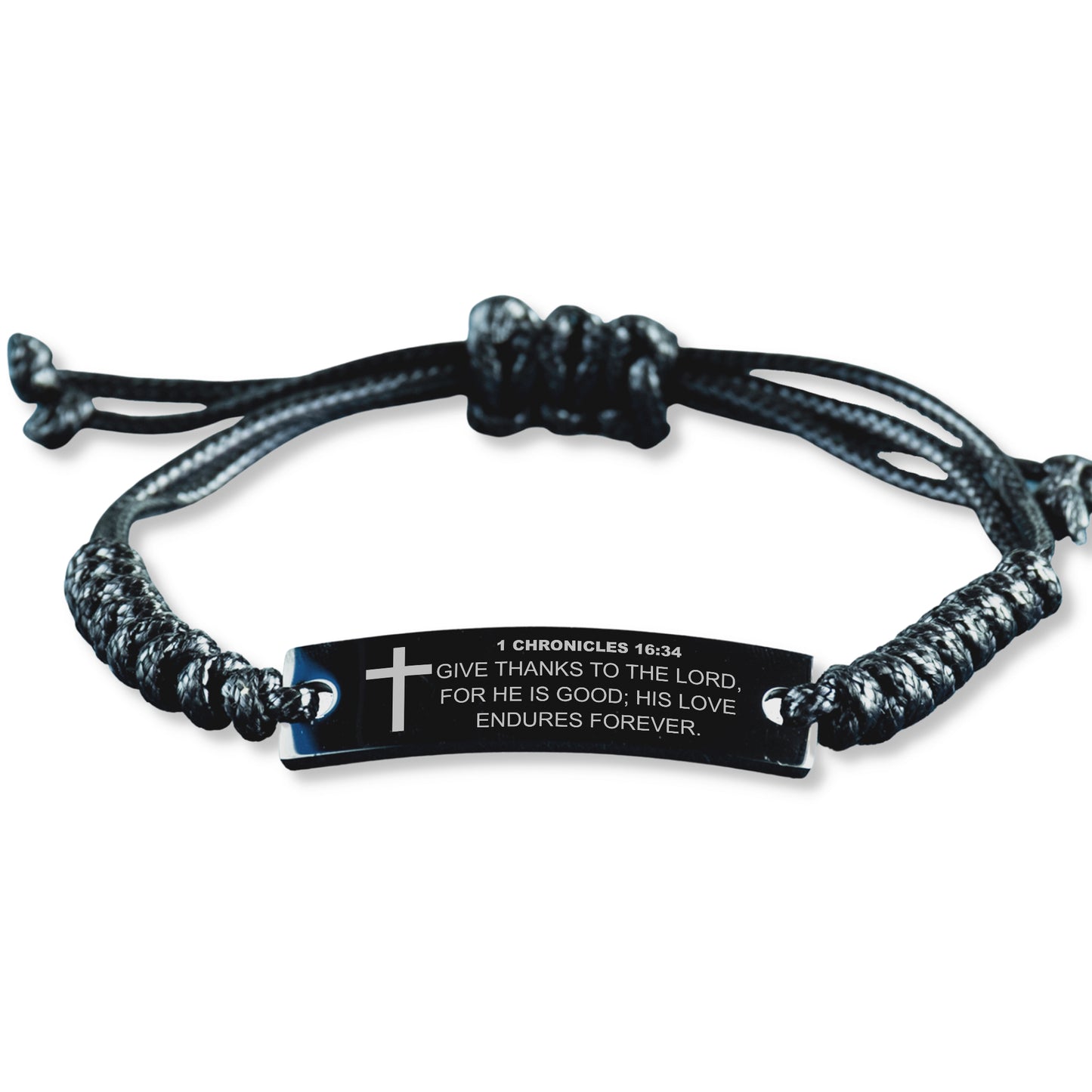 1 Chronicles 16 34 Bracelet, Give Thanks to the Lord, Bible Verse Bracelet, Black Braided Rope Bracelet, Gift for Christian.