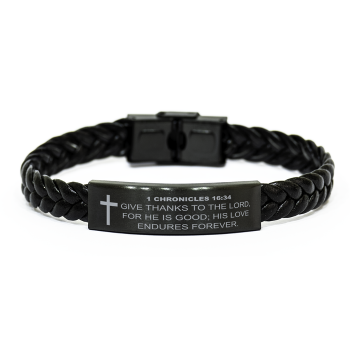 Cross Bracelet - Religious Gifts for Him - Black Leather Braided Band