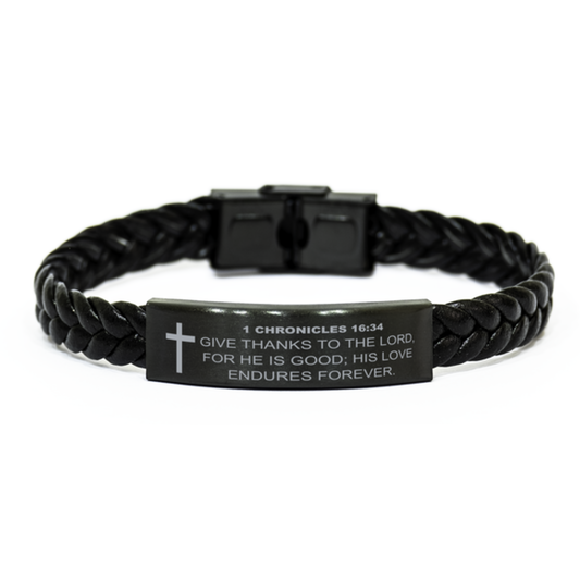 1 Chronicles 16:34 Bracelet, Give Thanks to the Lord, Bible Verse Bracelet, Christian Bracelet, Braided Leather Bracelet, Easter Gift