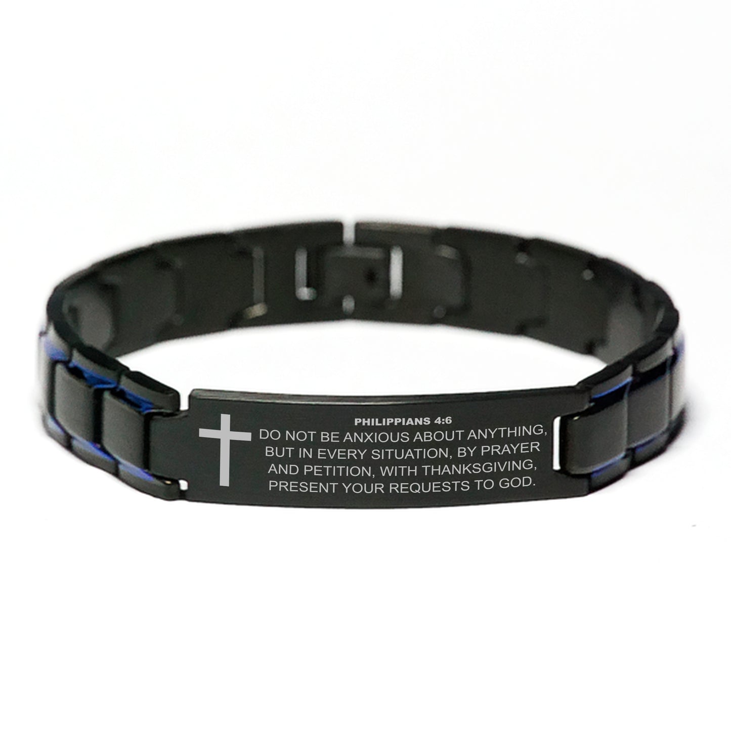 Numbers 6:24-26, May the Lord Bless You and Keep You Bracelet, Bible Verse Scripture Christian Gift, Engraved Blue Black Metal Bracelet