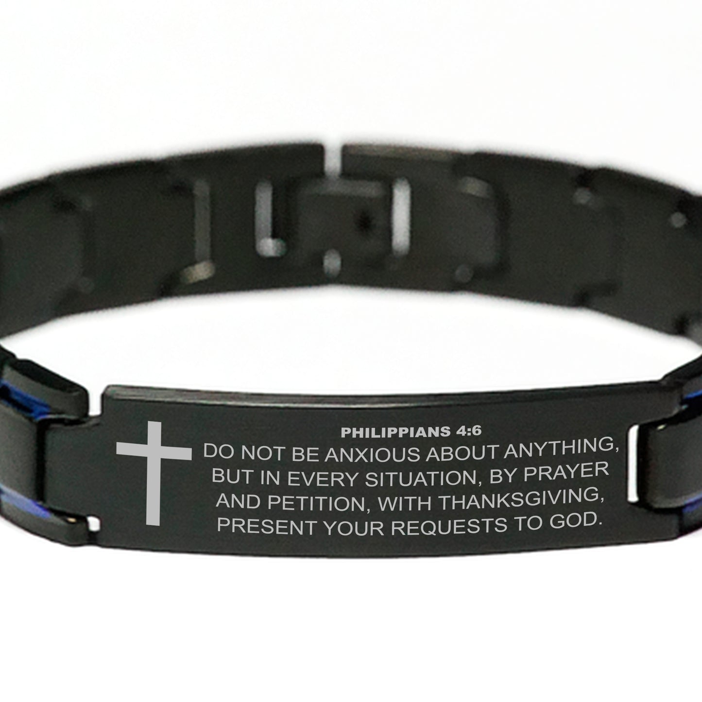 Numbers 6:24-26, May the Lord Bless You and Keep You Bracelet, Bible Verse Scripture Christian Gift, Engraved Blue Black Metal Bracelet