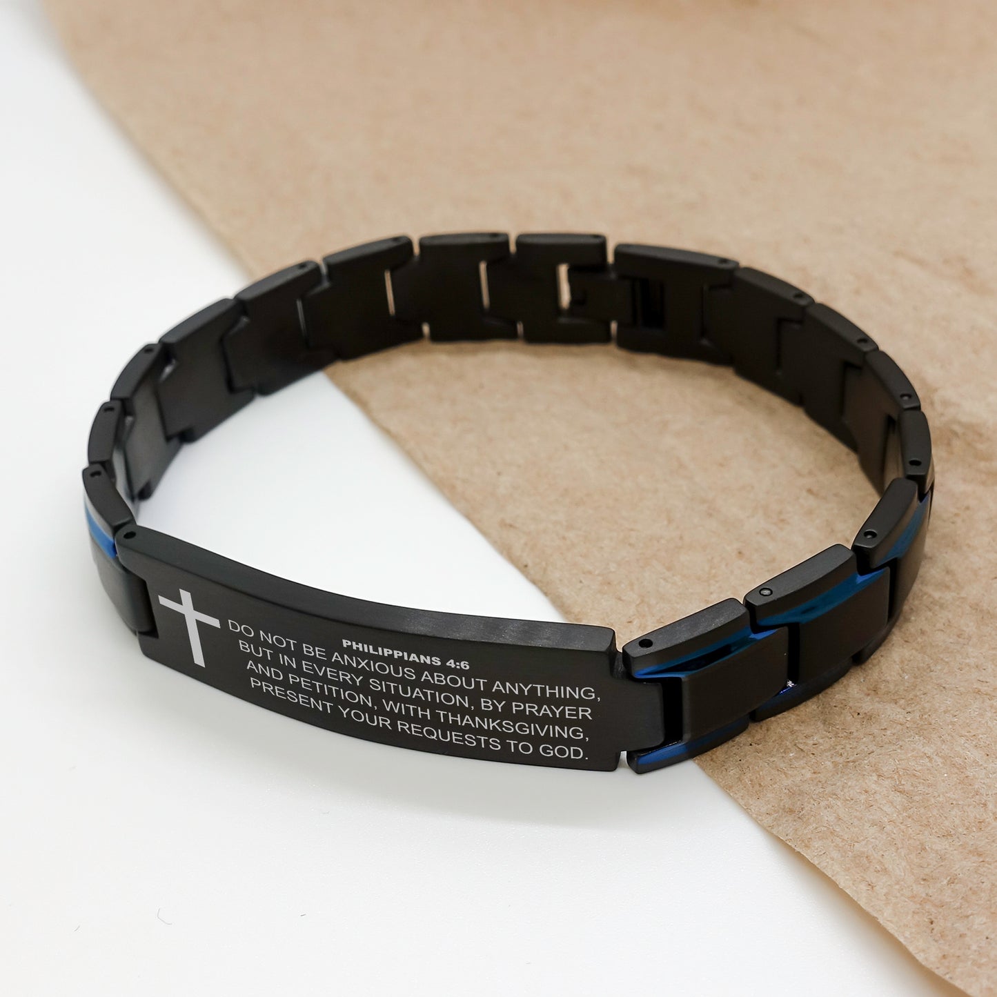 Numbers 6:24-26, May the Lord Bless You and Keep You Bracelet, Bible Verse Scripture Christian Gift, Engraved Blue Black Metal Bracelet