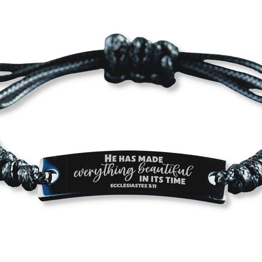 Ecclesiastes 3:11, He Has Made Everything Beautiful In Its Time Bracelet, Engraved Bible Verse God Grace Christian Gift, Rope Bracelet