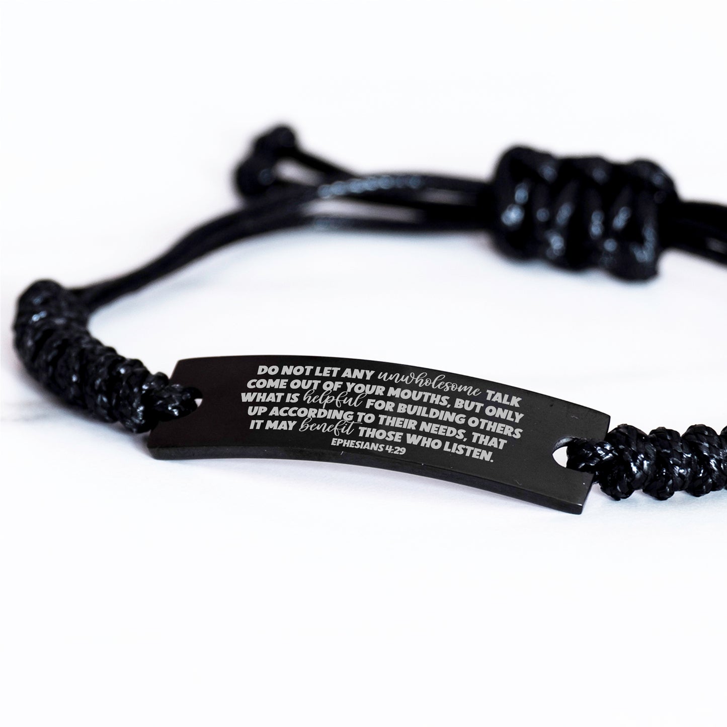 Ephesians 4:29, Do Not Let Any Unwholesome Talk, Engraved Bible Verse Bracelet, Family Scripture Christian Gift, Rope Bracelet