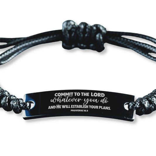 Proverbs 16:3, Commit to the Lord whatever you do, Engraved Bible Verse Bracelet, Family Scripture Christian Gift, Rope Bracelet