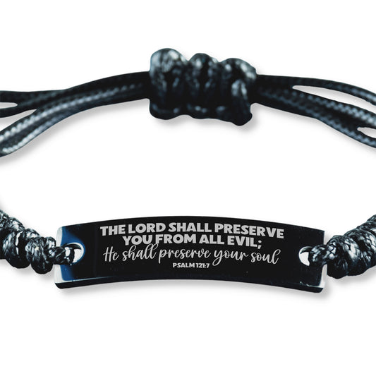 The Lord Shall Preserve You From All Evil Bracelet, He Shall Preserve Your Soul, Psalm 121:7 NKJV, Bible Verse Gift, Engraved Rope Bracelet