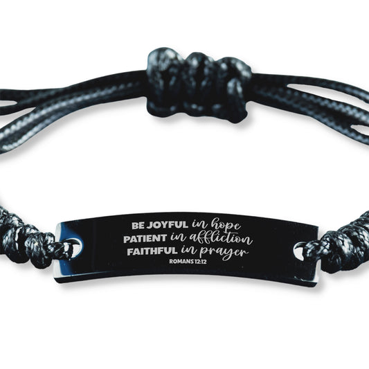 Romans 12:12, Be Joyful In Hope Patient In Affliction Faithful In Prayer Bracelet, Engraved Bible Verse Christian Gift, Rope Bracelet