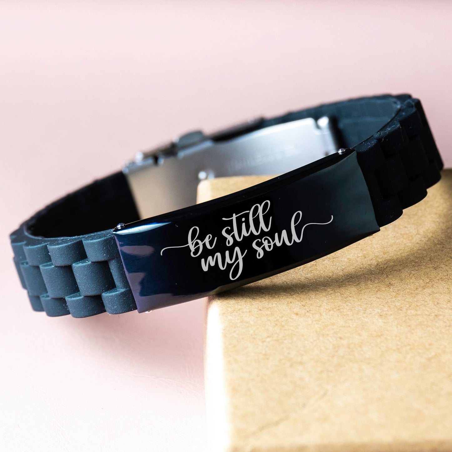 Be Still My Soul Bracelet, Trust in the Lord, Engraved Bible Verse God Faith Scripture Christian Gift, Silicone Bracelet