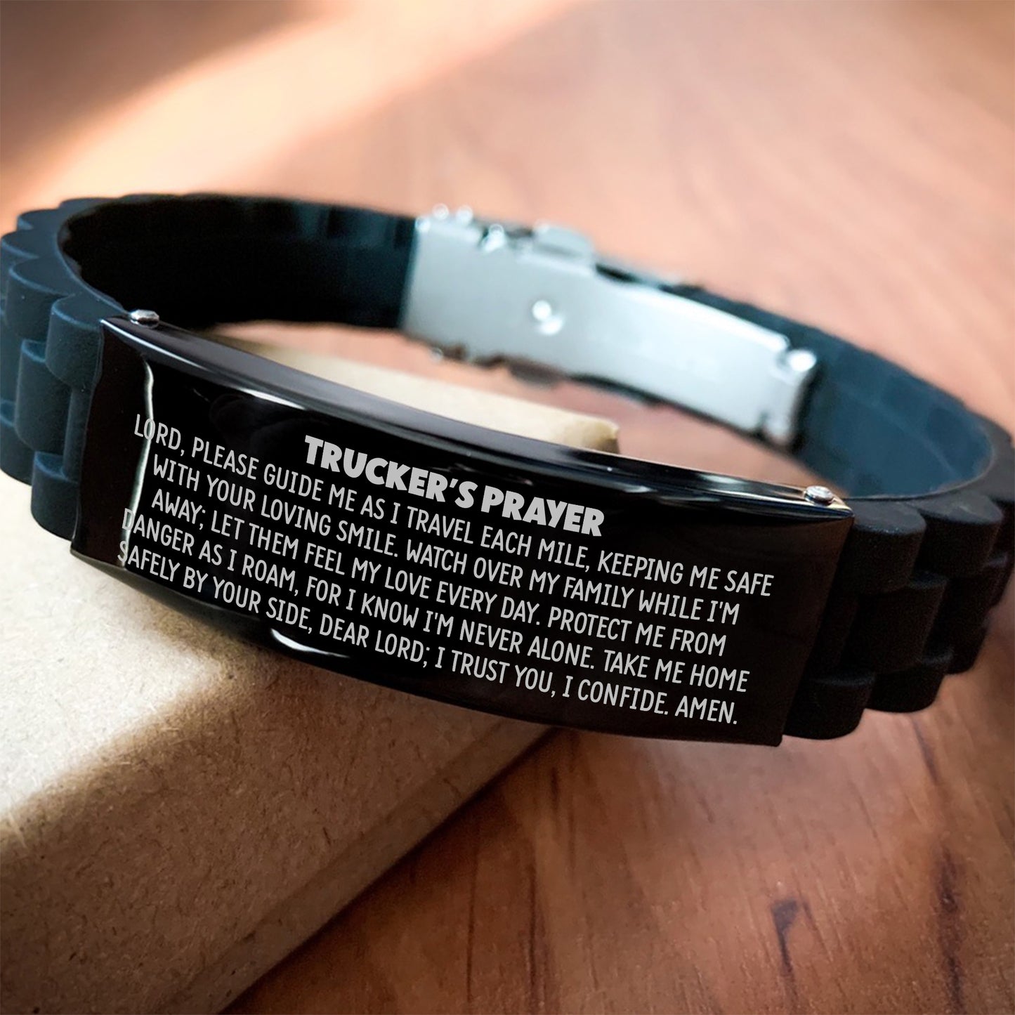 Trucker Prayer Bracelet, Truck Driver Gift, Keep Trucker Stay Safe Back Home Silicone Bracelet