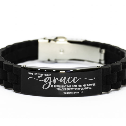 2 Corinthians 12:9, My Grace is Sufficient For You Bracelet, Engraved Bible Verse Family Scripture Christian Gift, Silicone Bracelet