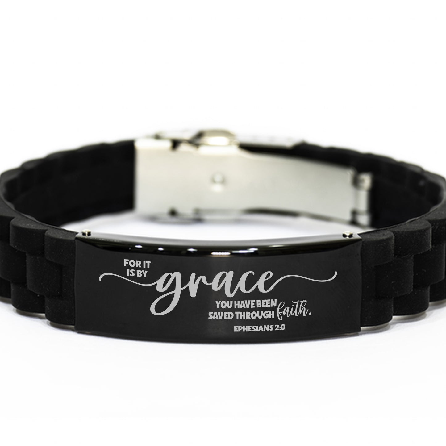 Ephesians 2:8, For It is By Grace Through Faith Bracelet, Engraved Bible Verse Family Scripture Christian Gift, Silicone Bracelet