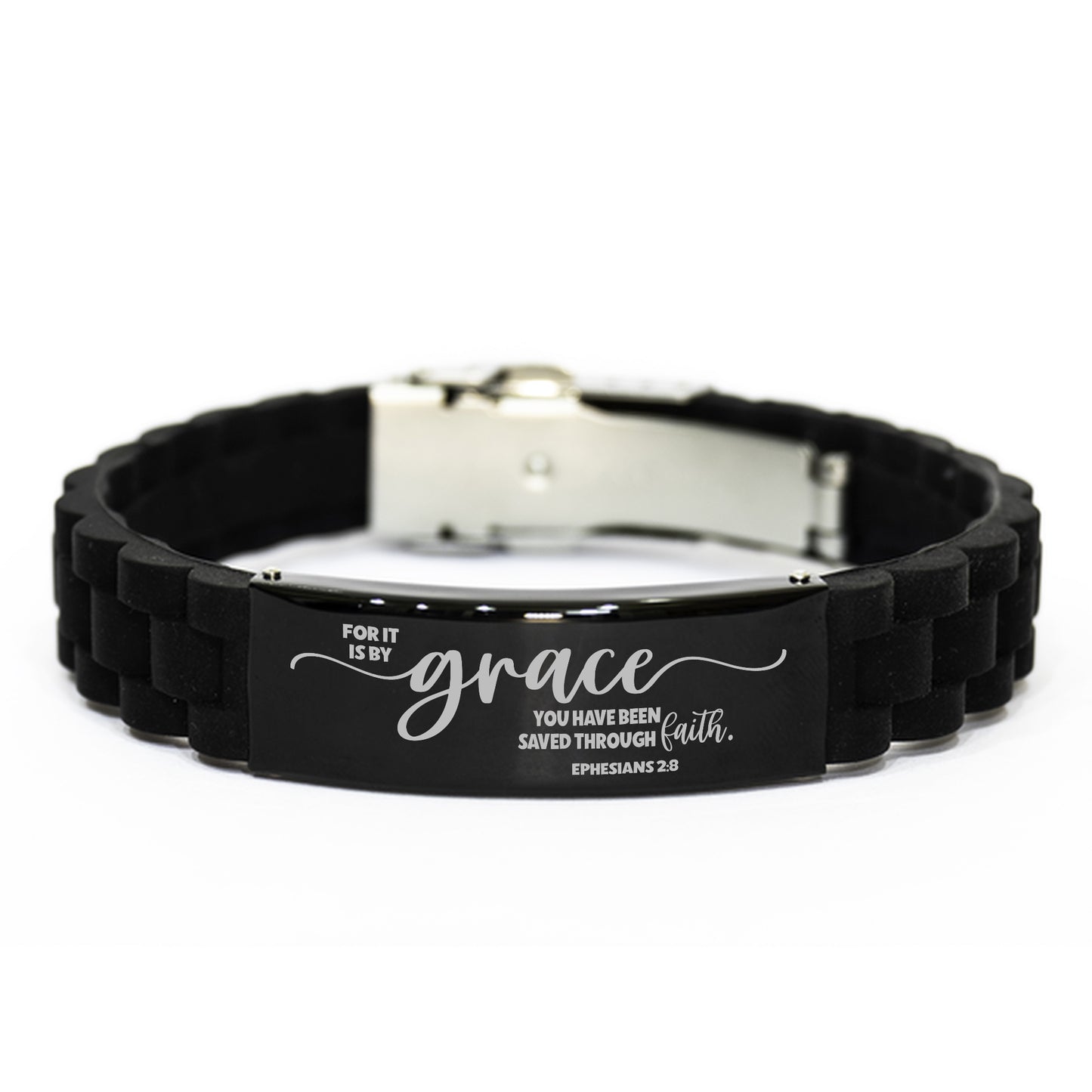 Ephesians 2:8, For It is By Grace Through Faith Bracelet, Engraved Bible Verse Family Scripture Christian Gift, Silicone Bracelet