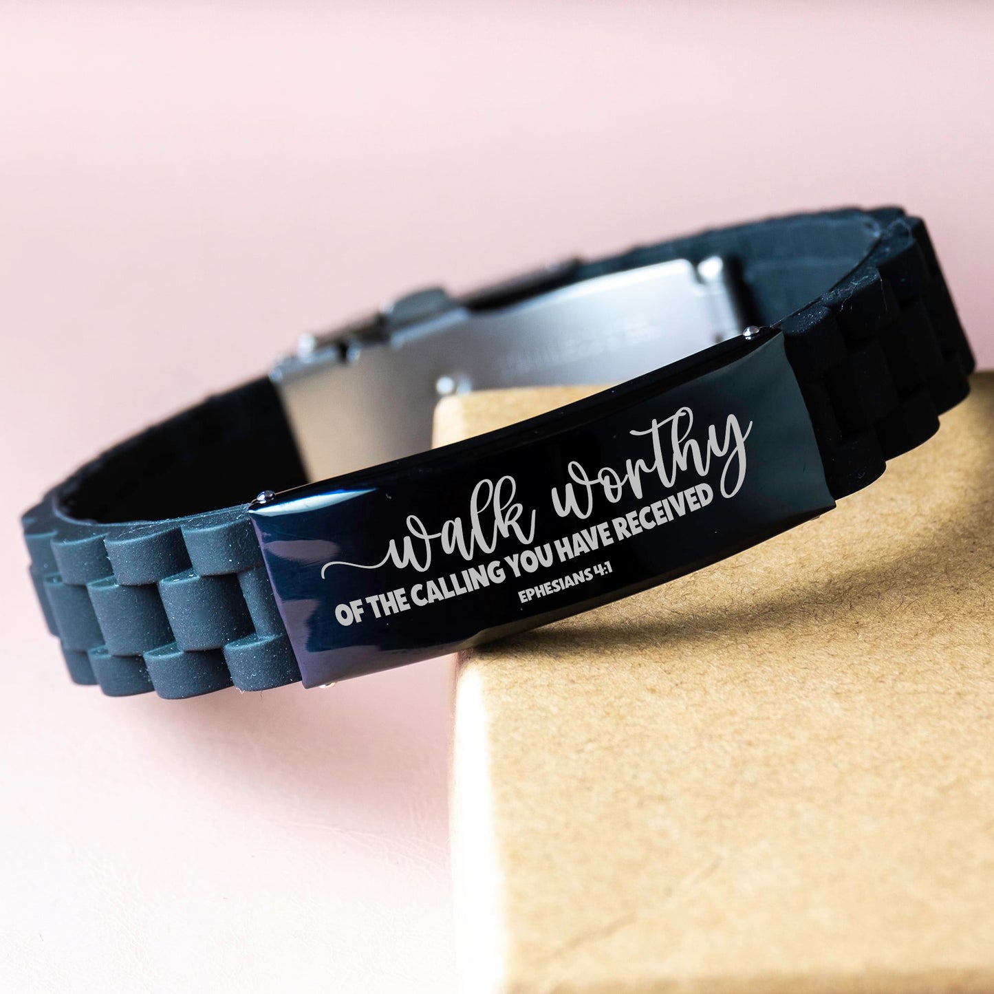 Ephesians 4:1, Walk Worthy Live A Life Worthy Of The Calling Bracelet, Engraved Bible Verse Family Christian Gift, Silicone Bracelet