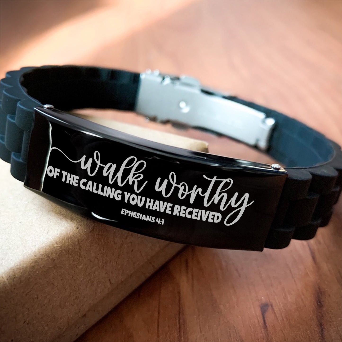 Ephesians 4:1, Walk Worthy Live A Life Worthy Of The Calling Bracelet, Engraved Bible Verse Family Christian Gift, Silicone Bracelet