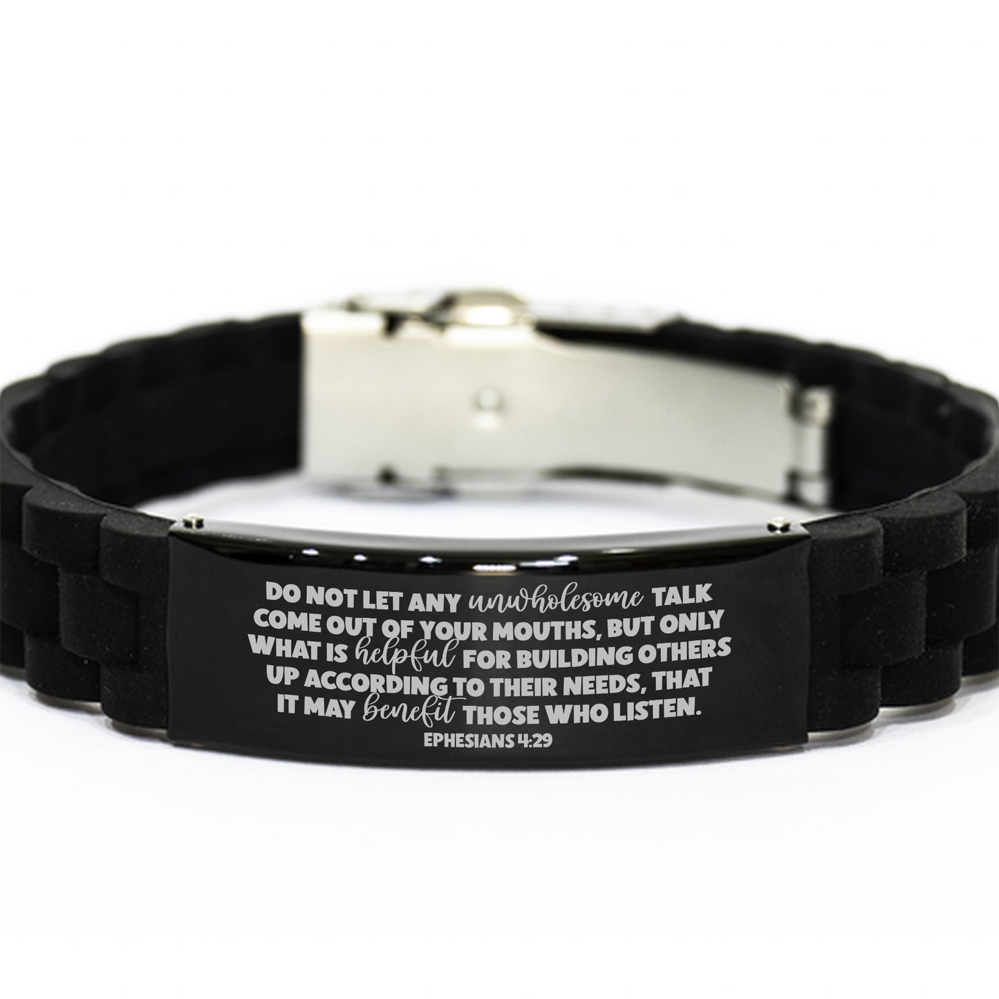 Ephesians 4:29, Do Not Let Any Unwholesome Talk, Engraved Bible Verse Bracelet, Family Scripture Christian Gift, Silicone Bracelet