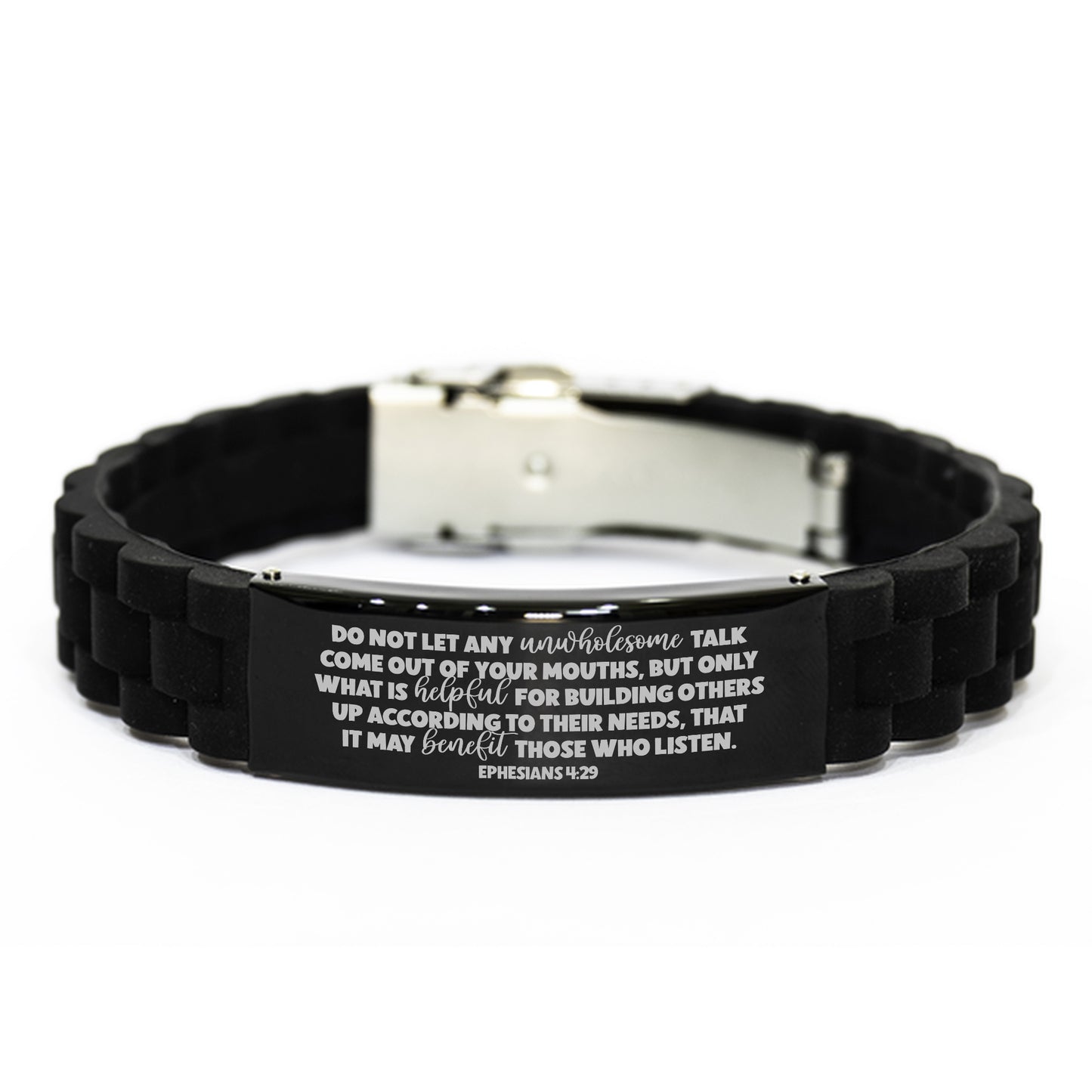 Ephesians 4:29, Do Not Let Any Unwholesome Talk, Engraved Bible Verse Bracelet, Family Scripture Christian Gift, Silicone Bracelet