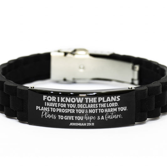 For I know the Plans I Have For You, Jeremiah 29:11, Engraved Bible Verse Bracelet, Family Bible Verse Christian Jewelry Gift, Silicone Bracelet