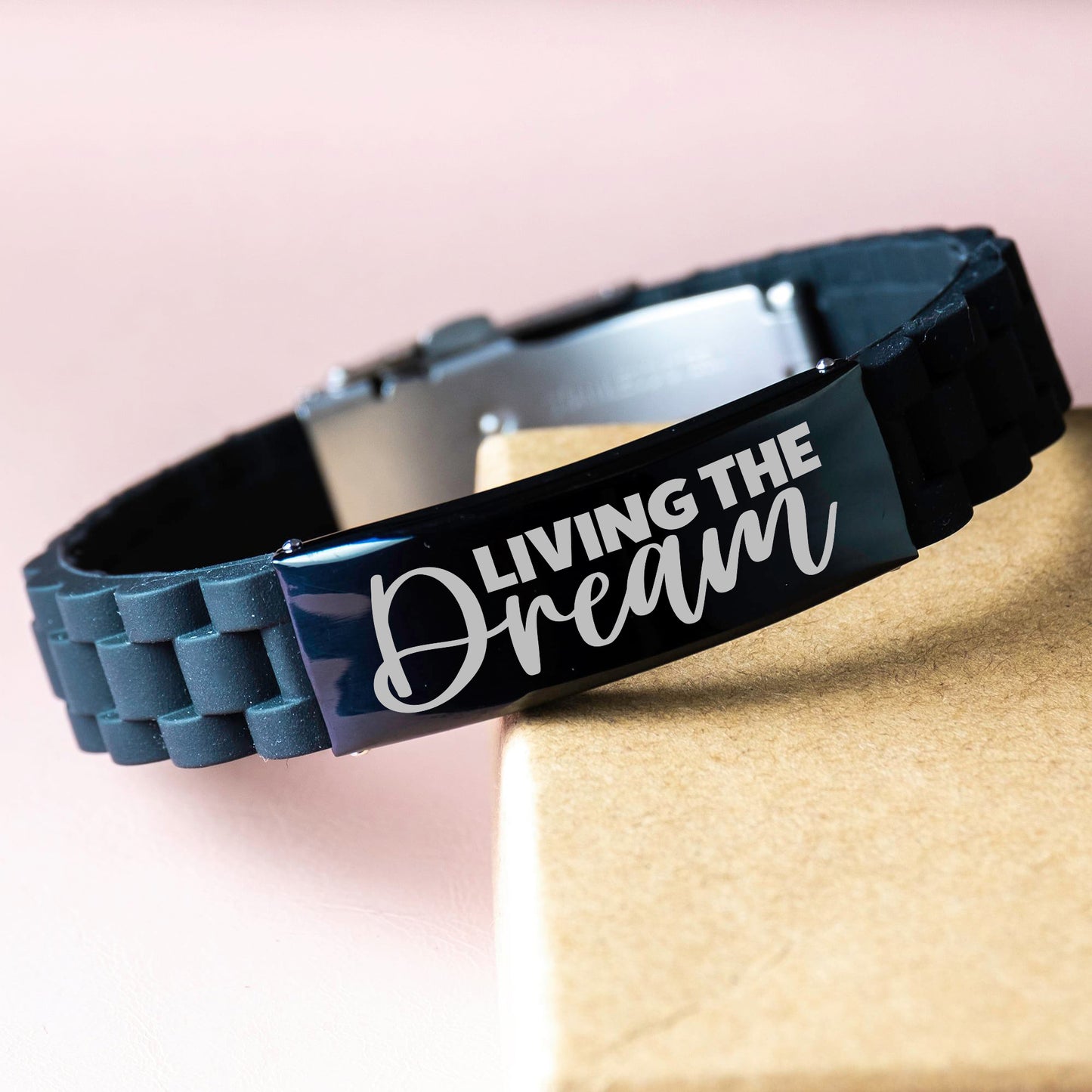 Living The Dream Bracelet, Livin' The Dream, Engraved Joyful Living Mindfulness Gift, Silicone Bracelet