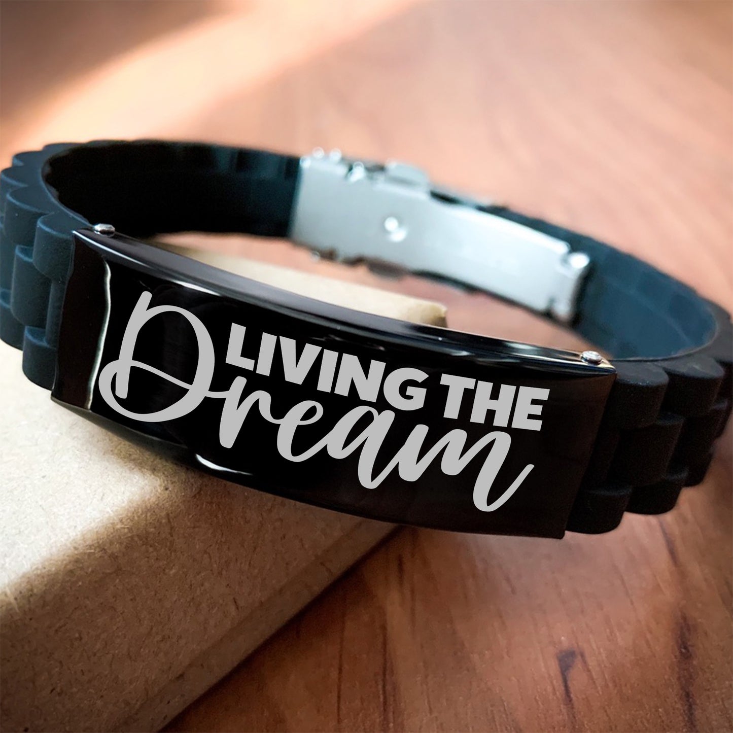 Living The Dream Bracelet, Livin' The Dream, Engraved Joyful Living Mindfulness Gift, Silicone Bracelet