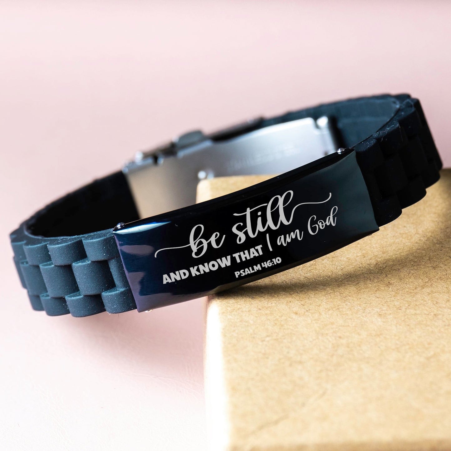 Psalm 46:10, Be Still And Know That I Am God Bracelet, Engraved Bible Verse Family Scripture Mindful Christian Gift,, Silicone Bracelet