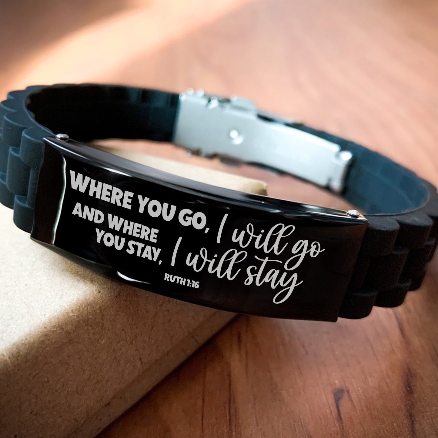 Ruth 1:16, Where You Go I Will Go Where You Stay I Will Stay Bracelet, Engraved Bible Verse Faith Love Christian Gift, Silicone Bracelet