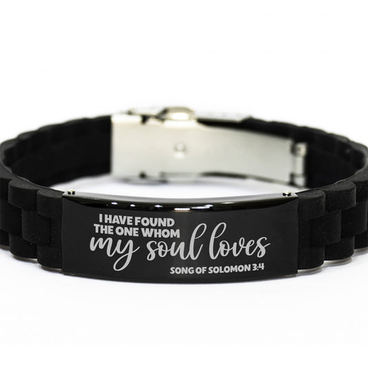 I Have Found The One Whom My Soul Loves Bracelet, Song of Solomon 3:4, Engraved Bible Verse Couple Christian Gift, Silicone Bracelet