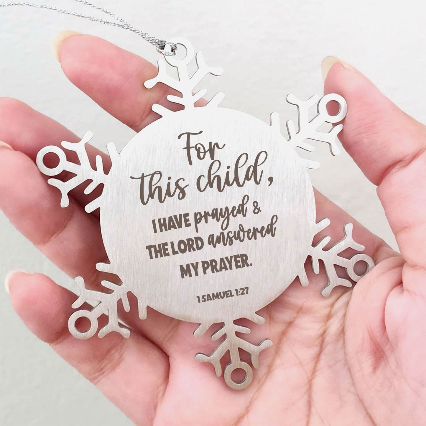 1 Samuel 1:27, For This Child I Have Prayed Ornament, Engraved Bible Verse Nursery Scripture Christmas Ornament