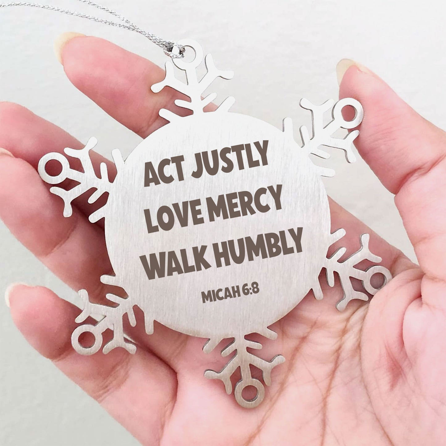 Micah 6:8, Act Justly, Love Mercy, Walk Humbly Ornament, Engraved Bible Verse Family Scripture Christmas Ornament