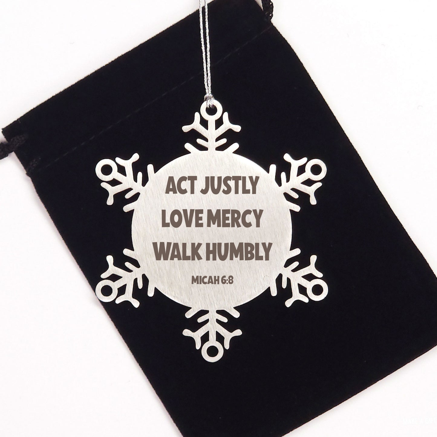 Micah 6:8, Act Justly, Love Mercy, Walk Humbly Ornament, Engraved Bible Verse Family Scripture Christmas Ornament