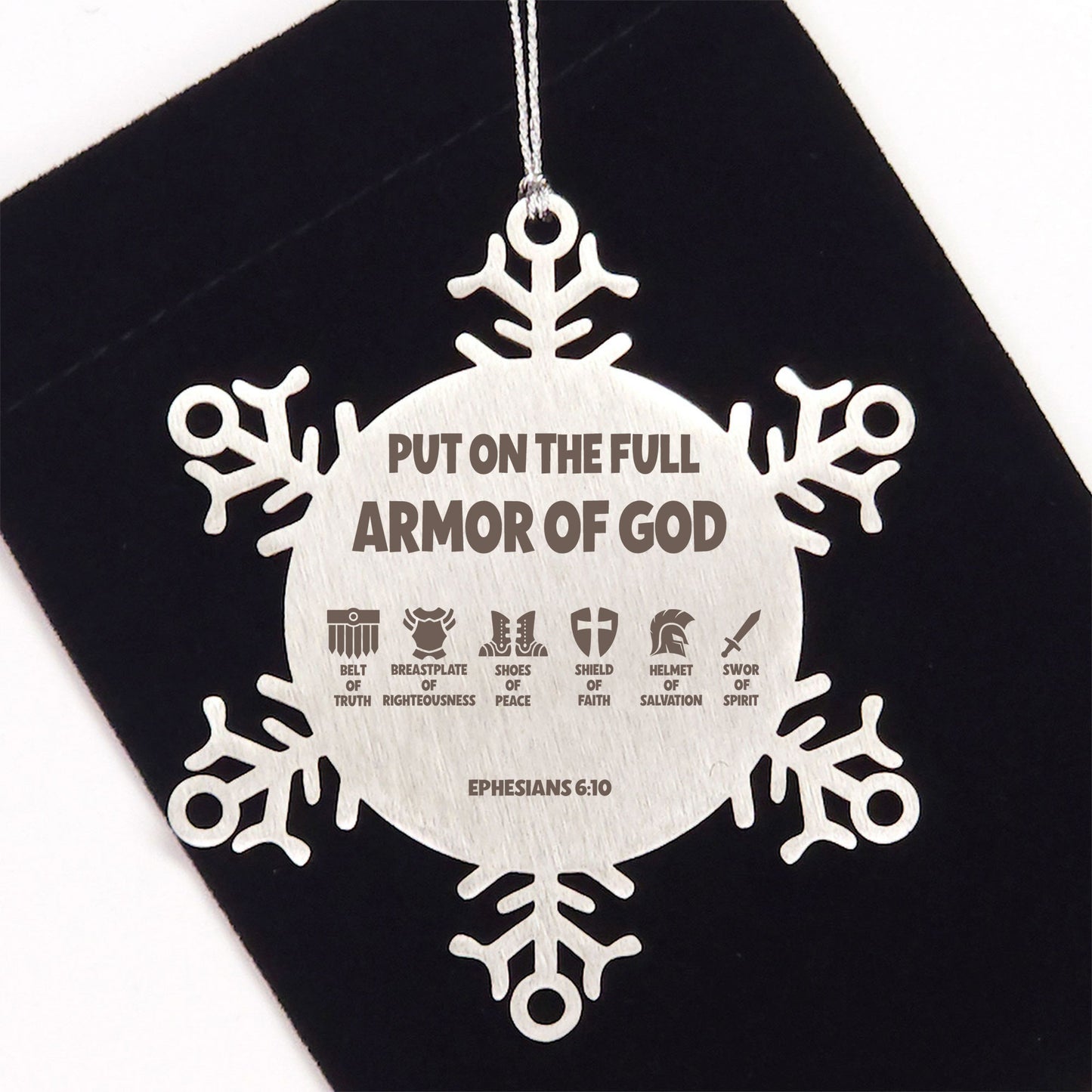 Ephesians 6:10, Put On The Full Armor of God Ornament, Engraved Bible Verse Family Scripture Christmas Ornament