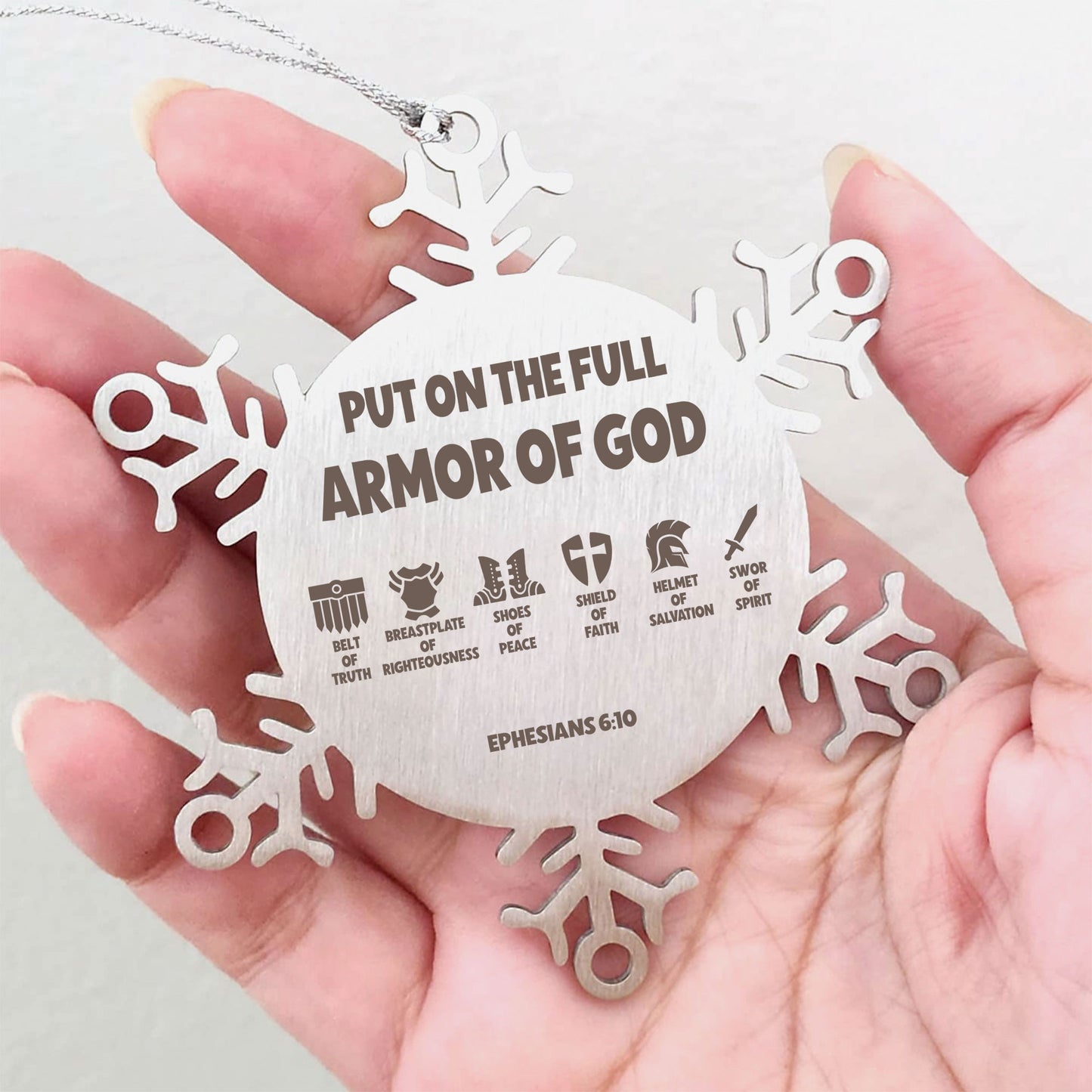 Ephesians 6:10, Put On The Full Armor of God Ornament, Engraved Bible Verse Family Scripture Christmas Ornament