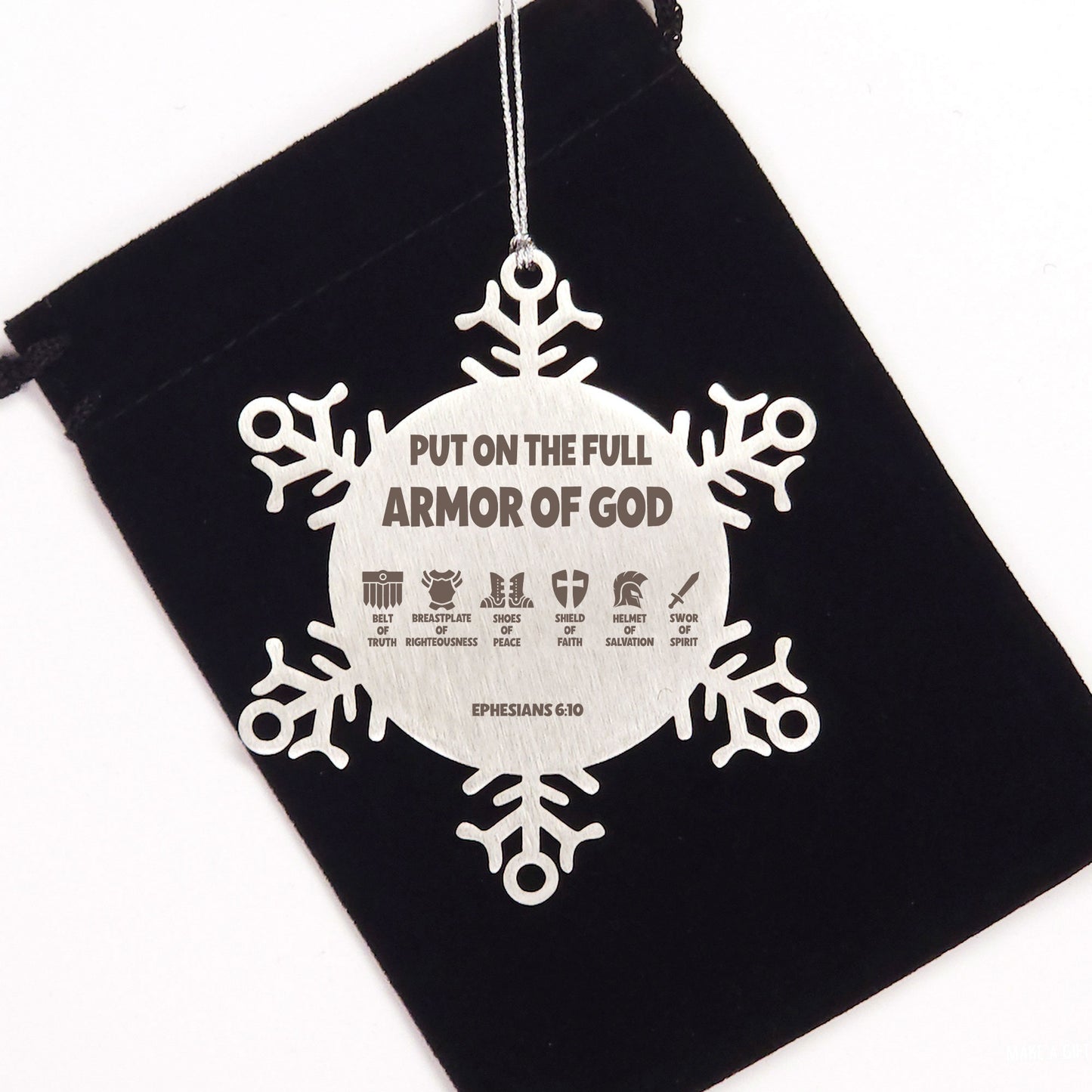 Ephesians 6:10, Put On The Full Armor of God Ornament, Engraved Bible Verse Family Scripture Christmas Ornament