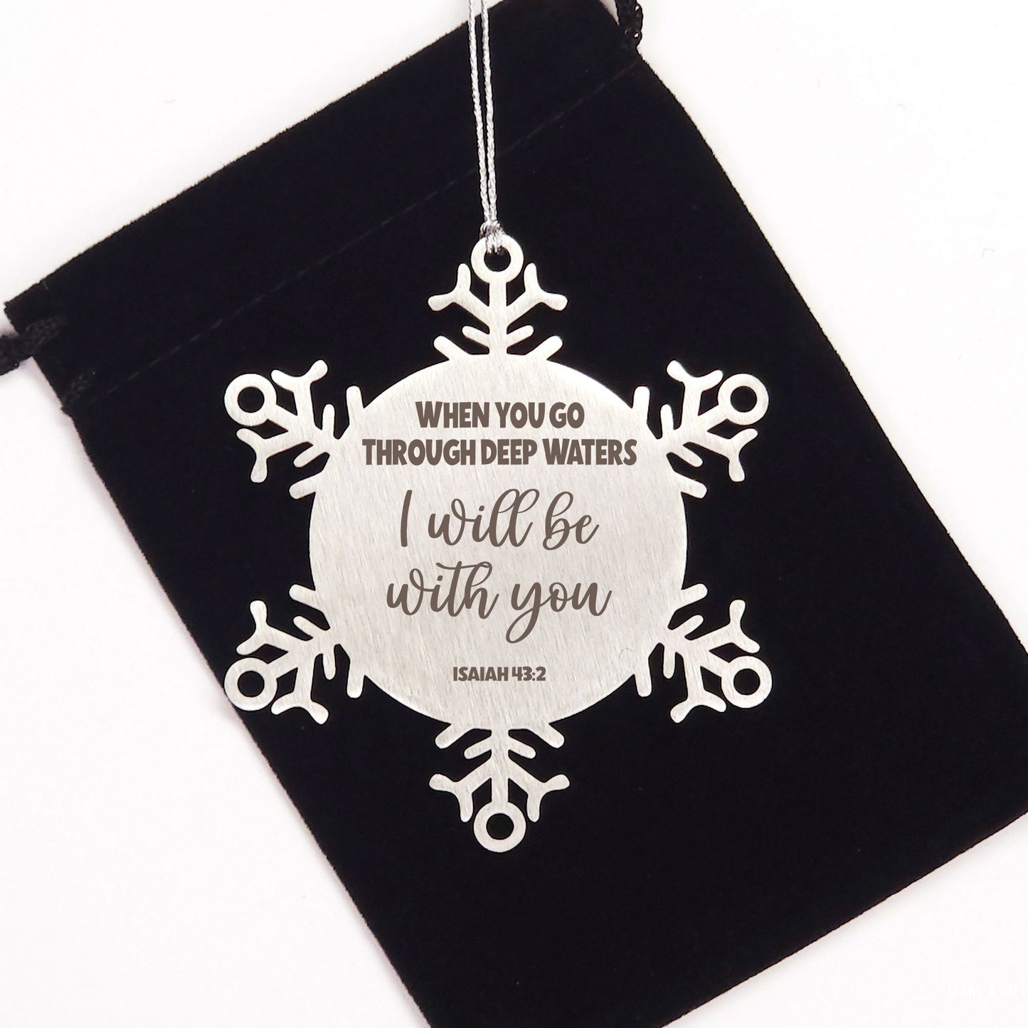 Isaiah 43:2, When You Go Through Deep Waters Ornament, Engraved Bible Verse Faint Scripture Christmas Ornament