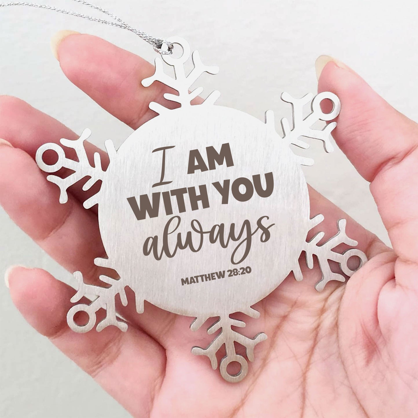 Matthew 28:20, I Am With You Always Ornament, Engraved Bible Verse Family Scripture Christmas Ornament