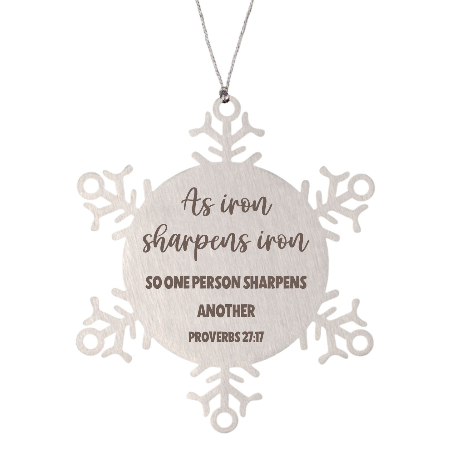 Proverbs 27:17, Iron Sharpens Iron Ornament, Engraved Bible Verse Friendship Scripture Christmas Ornament
