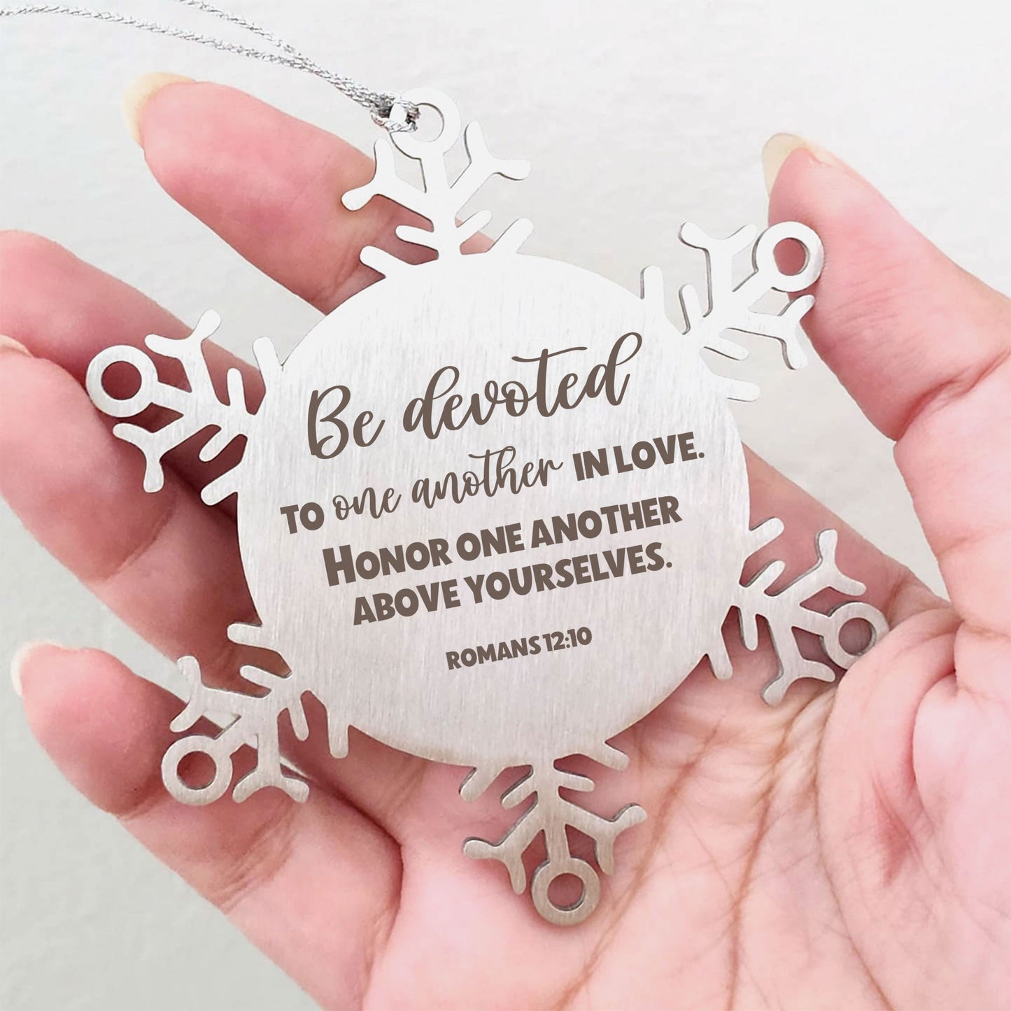 Romans 12:10, Be Devoted to One Another Ornament, Anniversary Gift, Wedding Gift, Engraved Christmas Ornament