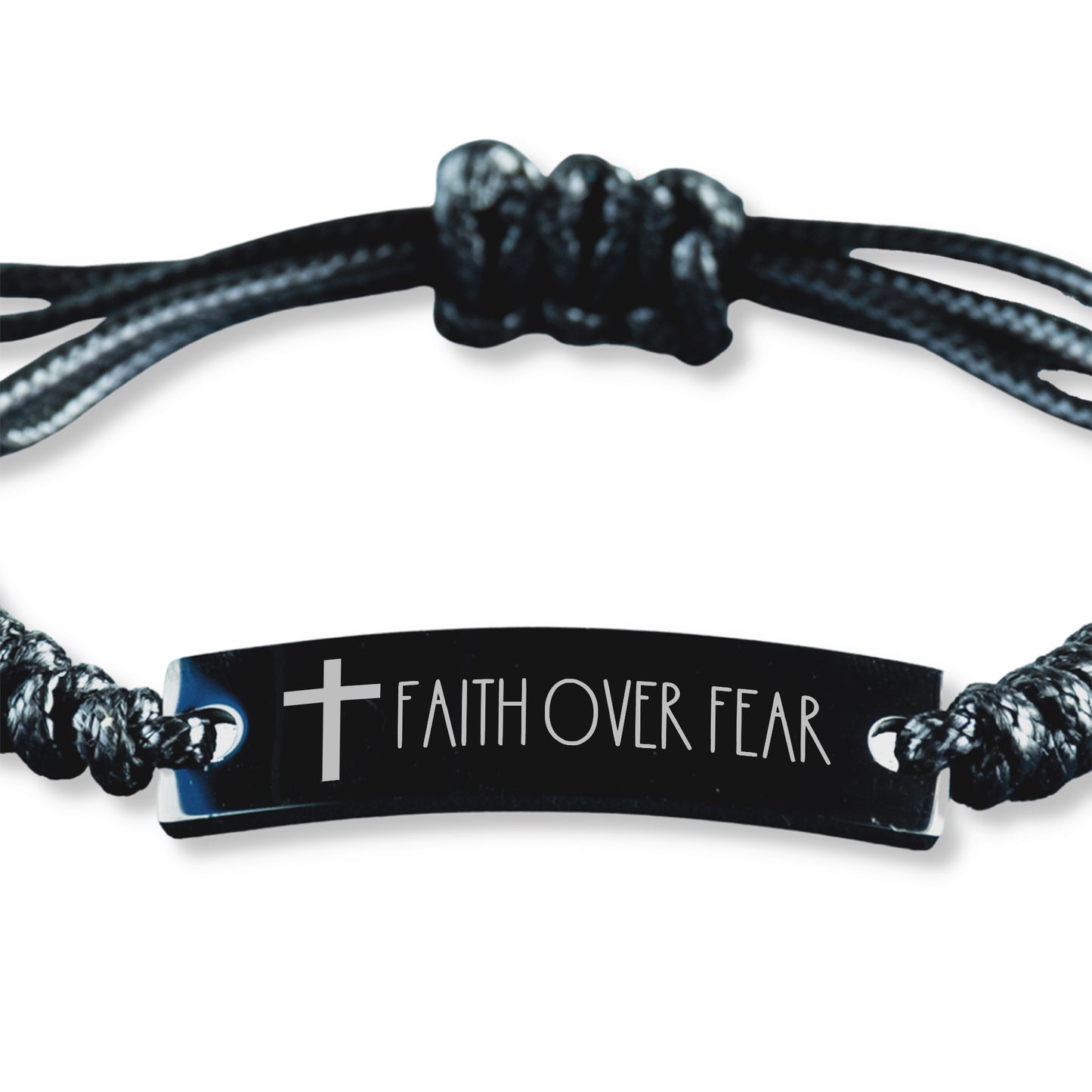 Faith Over Fear Bracelet, Cross Bracelet for Men, Christian Bracelet for Men, Christian Gift, Black Braided Rope Bracelet Gift