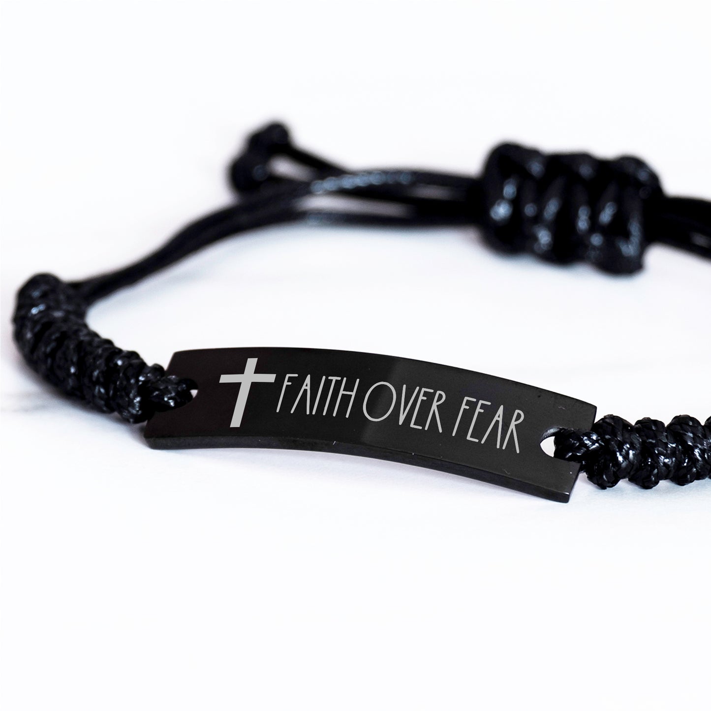 Faith Over Fear Bracelet, Cross Bracelet for Men, Christian Bracelet for Men, Christian Gift, Black Braided Rope Bracelet Gift