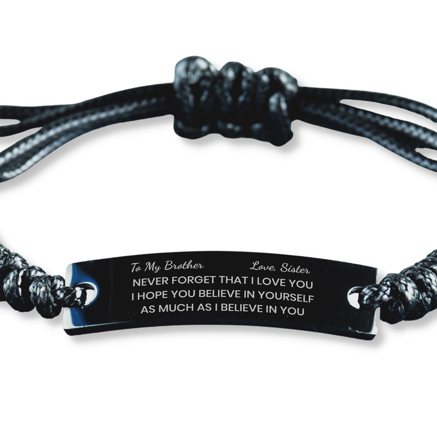 To My Brother Bracelet from Sister, Gift for Brother, Black Braided Rope Bracelet, Believe Yourself