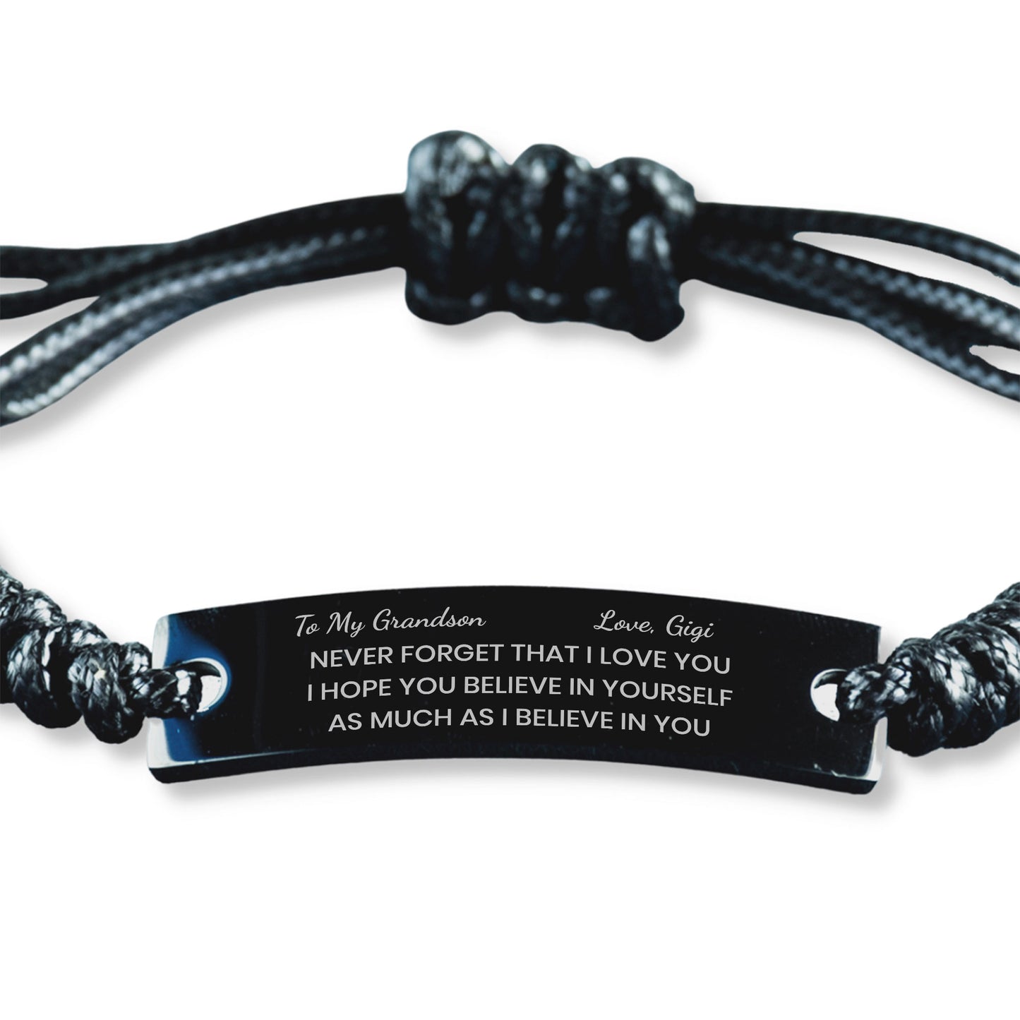 To My Grandson Bracelet from Gigi, Gift for Grandson, Black Braided Rope Bracelet, Believe Yourself