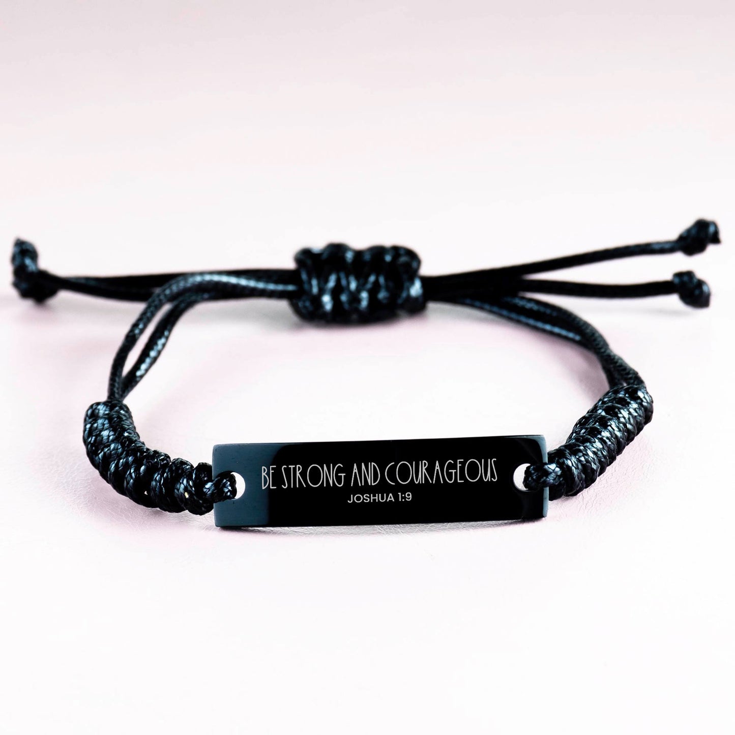 Be Strong And Courageous, Joshua 1:9 Bracelet, Bible Verse Bracelet, Christian Bracelet, Easter Gift, Black Rope Bracelet