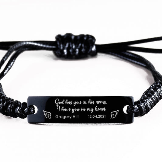 Personalized Memorial Bracelet, God Has You in His Arms, Custom Memorial Gift, In Memory Gift, Rope Bracelet, Loss Of Father