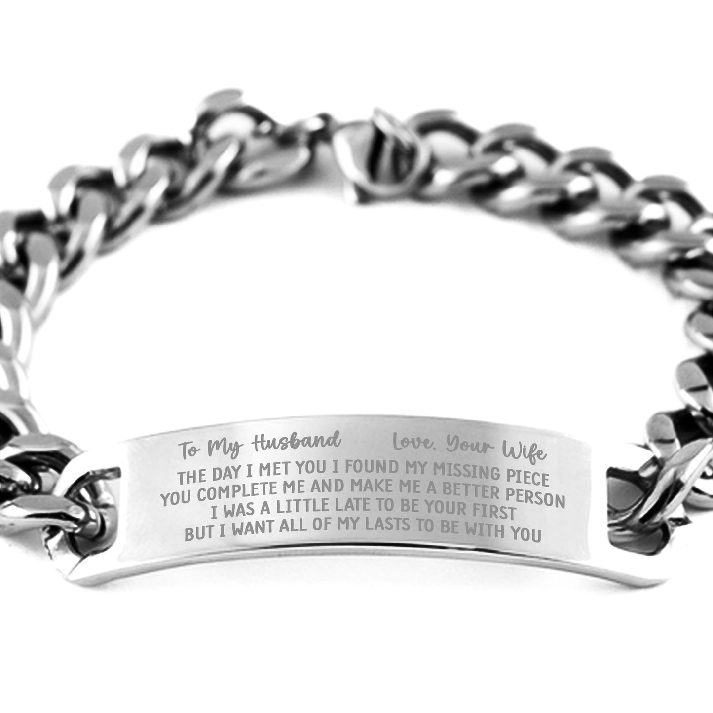 To My Husband Bracelet from Wife, Gift for Husband, The Day I Met You, Husband Wife Bracelet, Cuban Chain Bracelet