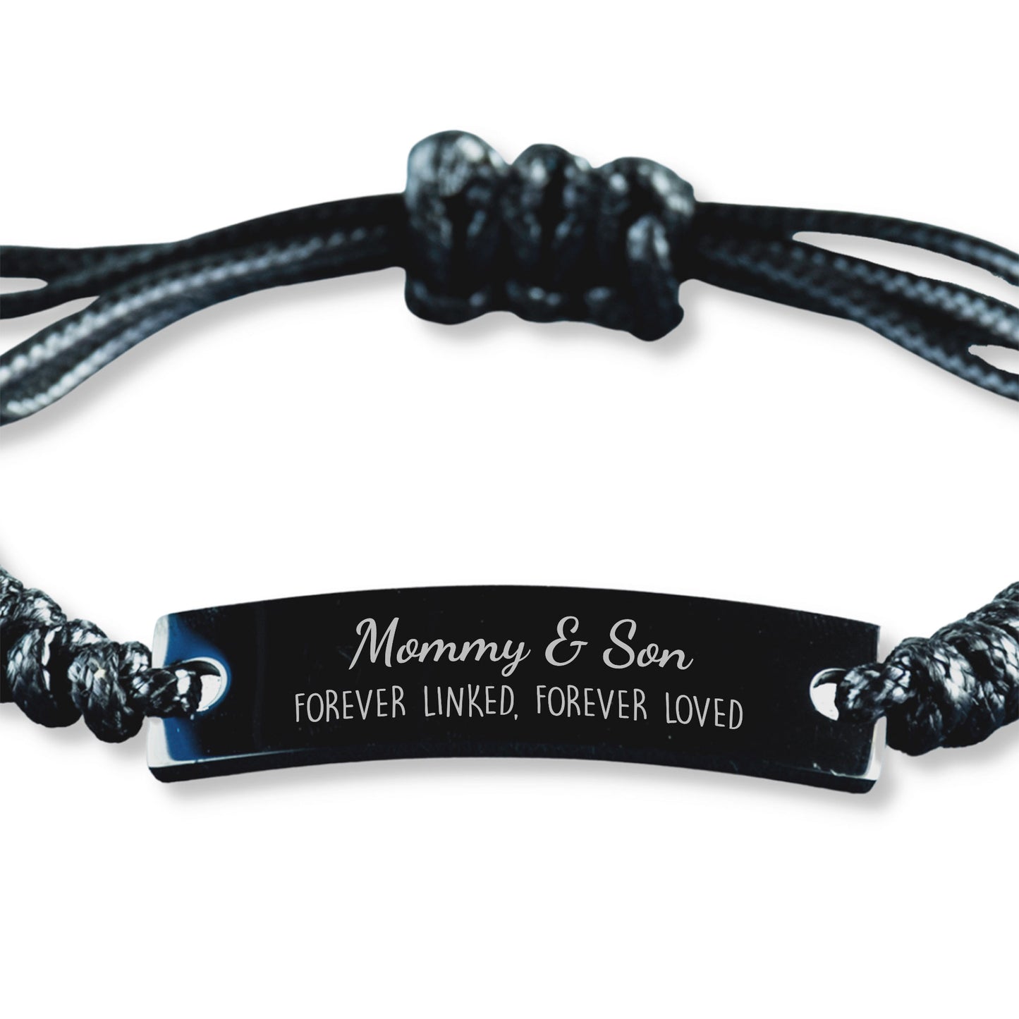 Mommy and Son Forever Linked Forever Loved Bracelet, Mommy Son Bracelet, Black Braided Rope Bracelet