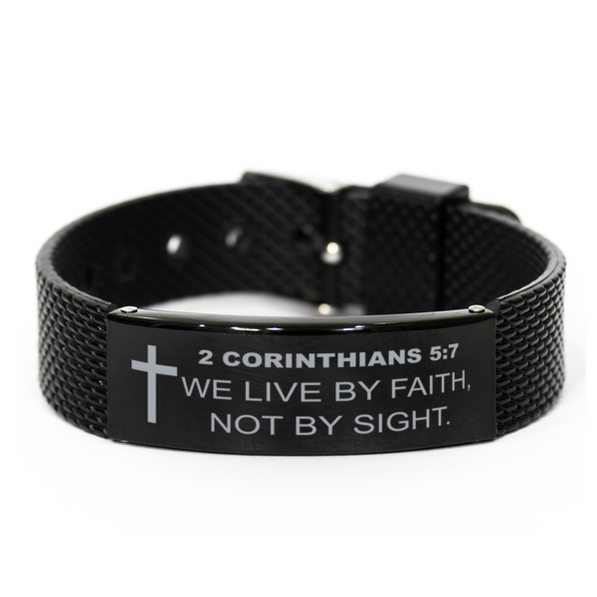 2 Corinthians 5 7 Bracelet, Bible Verse Bracelet, Christian Bracelet, Christian Birthday Gift, Black Stainless Steel Leather Bracelet, Gift for Christian.