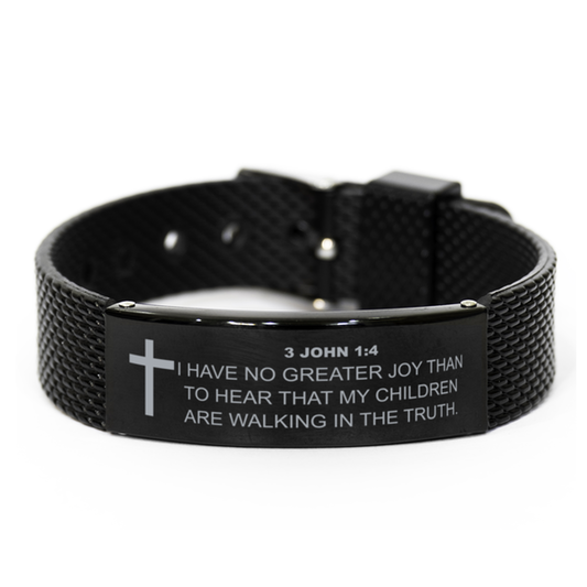 3 John 1 4 Bracelet, Bible Verse Bracelet, Christian Bracelet, Christian Birthday Gift, Black Stainless Steel Leather Bracelet, Gift for Christian.