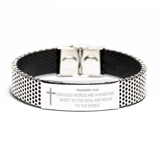 Proverbs 16 24 Bracelet, Bible Verse Bracelet, Christian Bracelet, Christian Birthday Gift, Stainless Steel Bracelet, Gift for Christian.