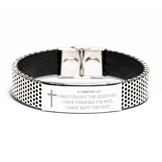 2 Timothy 4 7 Bracelet, Bible Verse Bracelet, Christian Bracelet, Christian Birthday Gift, Stainless Steel Bracelet, Gift for Christian.