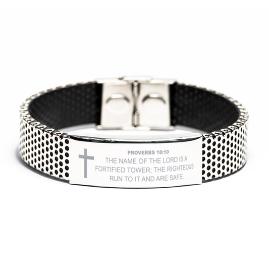 Proverbs 18 10 Bracelet, Bible Verse Bracelet, Christian Bracelet, Christian Birthday Gift, Stainless Steel Bracelet, Gift for Christian.