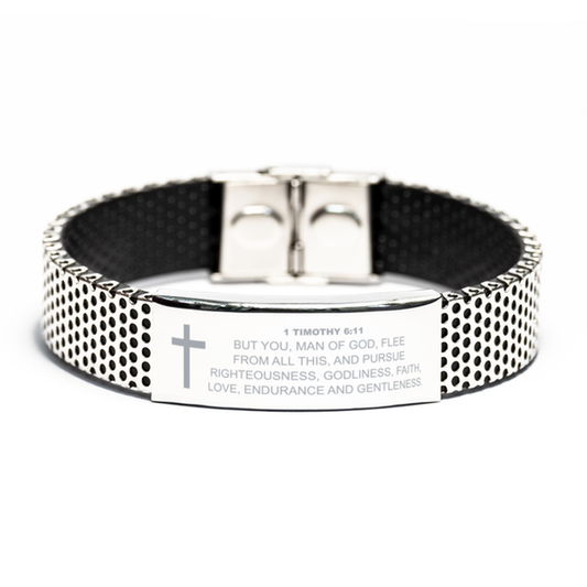 1 Timothy 6 11 Bracelet, Bible Verse Bracelet, Christian Bracelet, Christian Birthday Gift, Stainless Steel Bracelet, Gift for Christian.